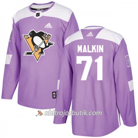 Män Ishockey Pittsburgh Penguins Tröja Evgeni Malkin 71 Adidas 2017-2018 Lila Fights Cancer Practice Authentic